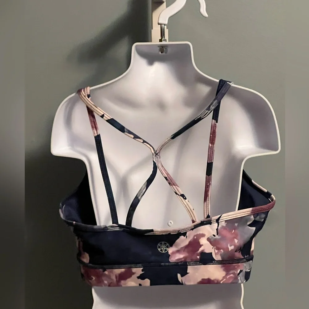 Gaiam Floral Blue Pink Purple Women's Sports Bra with Spaghetti Strap NWT